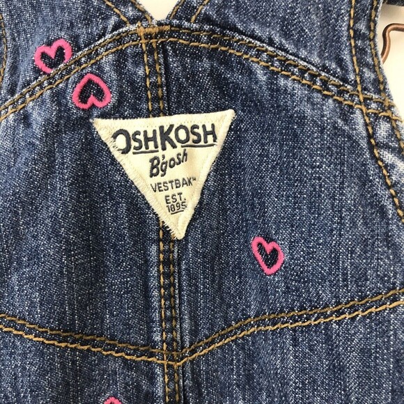 Oshkosh B'gosh Vestbak Girls Size 18 Months Embroidered Heart Jean Overalls - Picture 4 of 5